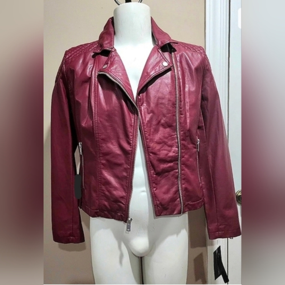 NWT Black Rivet FAUX Leather Moto Jacket Size Large